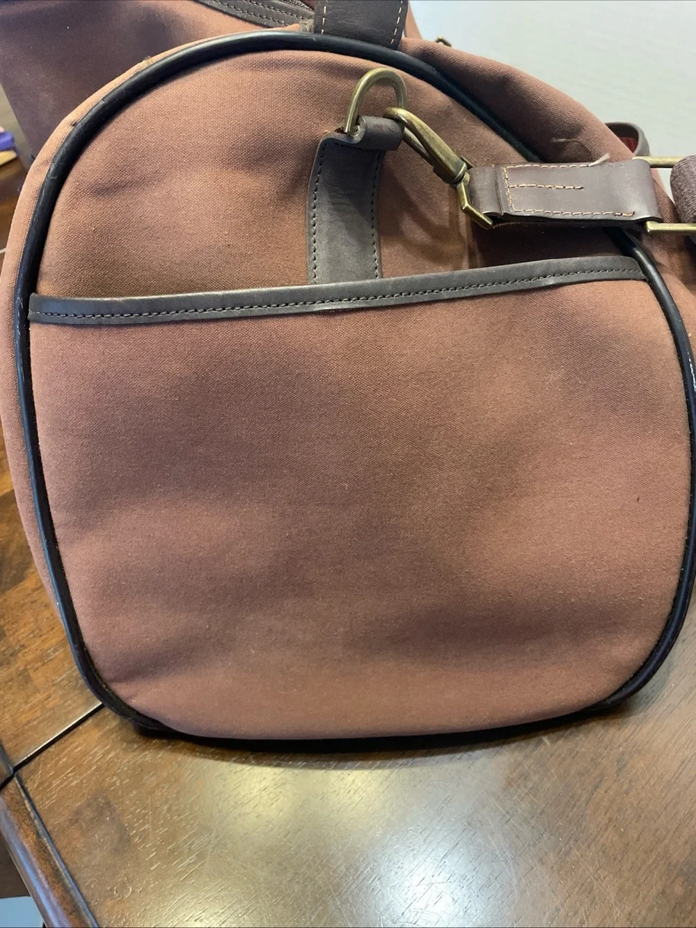 Vintage Canvas And Leather Hartmann Duffle Bag Plaid Lined Interior Approx. 22”